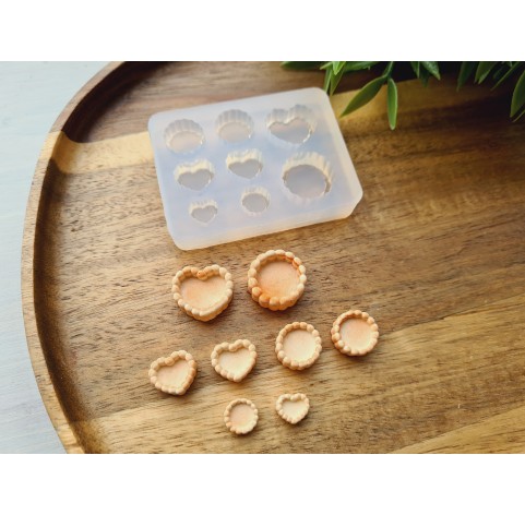 Silicone mold, Tartlet, 1:10, 1:12, 1:20 scale, style 9, 8 elements, ~ 0.8-1.9 cm, H:0.4-0.9 cm