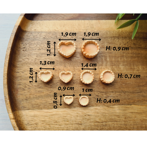 Silicone mold, Tartlet, 1:10, 1:12, 1:20 scale, style 9, 8 elements, ~ 0.8-1.9 cm, H:0.4-0.9 cm