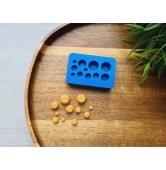 Silicone mold, Pudding, 1:6-1:18 scale, style 1, caramel, 11 elements, ~ Ø 0.5-1.2 cm, H:0.3-0.7 cm
