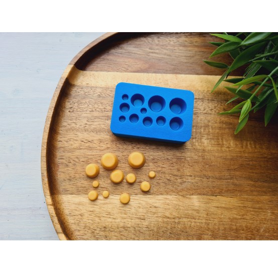 Silicone mold, Pudding, 1:6-1:18 scale, style 1, caramel, 11 elements, ~ Ø 0.5-1.2 cm, H:0.3-0.7 cm