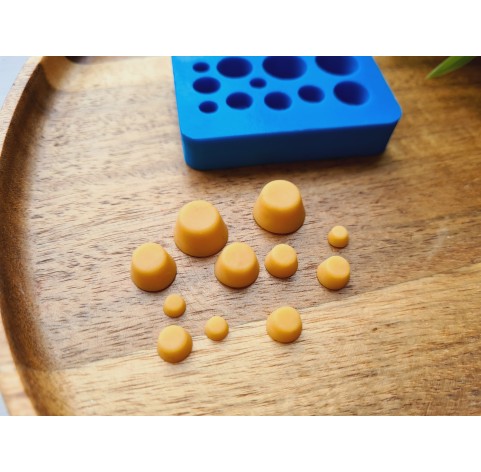 Silicone mold, Pudding, 1:6-1:18 scale, style 1, caramel, 11 elements, ~ Ø 0.5-1.2 cm, H:0.3-0.7 cm