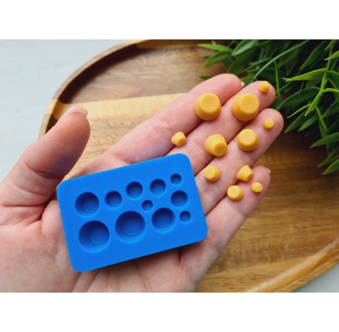 Silicone mold, Pudding, 1:6-1:18 scale, style 1, caramel, 11 elements, ~ Ø 0.5-1.2 cm, H:0.3-0.7 cm