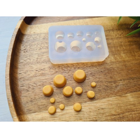 Silicone mold, Pudding, 1:6-1:18 scale, style 1, caramel, 11 elements, ~ Ø 0.5-1.2 cm, H:0.3-0.7 cm