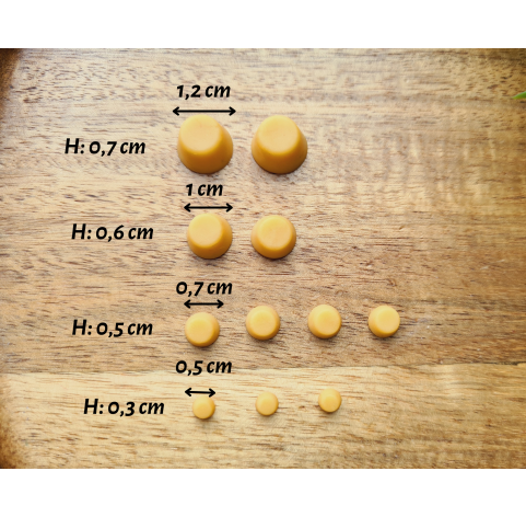 Silicone mold, Pudding, 1:6-1:18 scale, style 1, caramel, 11 elements, ~ Ø 0.5-1.2 cm, H:0.3-0.7 cm