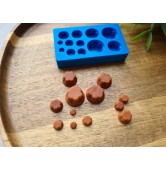Silicone mold, Pudding, 1:8-1:18 scale, style 2, chocolate, 12 elements, ~ Ø 0.4-1.6 cm, H:0.2-0.8 cm