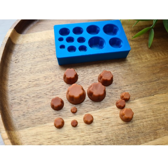 Silicone mold, Pudding, 1:8-1:18 scale, style 2, chocolate, 12 elements, ~ Ø 0.4-1.6 cm, H:0.2-0.8 cm