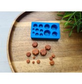 Silicone mold, Pudding, 1:8-1:18 scale, style 2, chocolate, 12 elements, ~ Ø 0.4-1.6 cm, H:0.2-0.8 cm