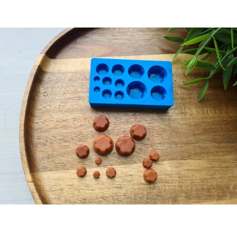 Silicone mold, Pudding, 1:8-1:18 scale, style 2, chocolate, 12 elements, ~ Ø 0.4-1.6 cm, H:0.2-0.8 cm
