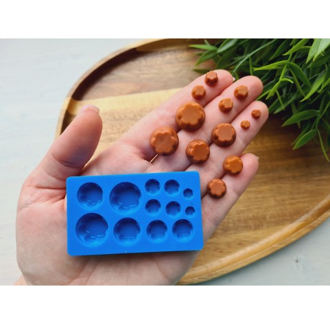 Silicone mold, Pudding, 1:8-1:18 scale, style 2, chocolate, 12 elements, ~ Ø 0.4-1.6 cm, H:0.2-0.8 cm