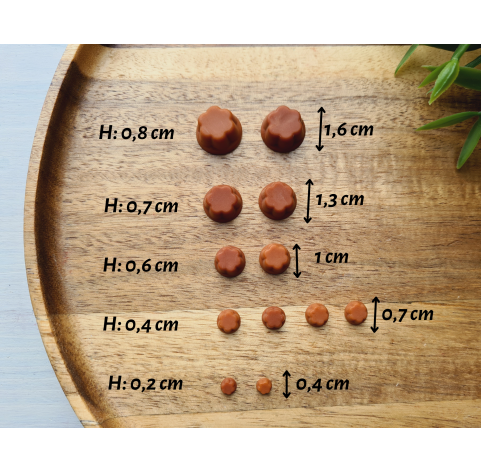 Silicone mold, Pudding, 1:8-1:18 scale, style 2, chocolate, 12 elements, ~ Ø 0.4-1.6 cm, H:0.2-0.8 cm