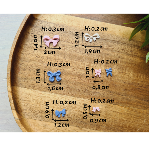 Silicone mold, Bow, style 4, 7 elements, ~ 0.8-2 cm, H:0.2 cm