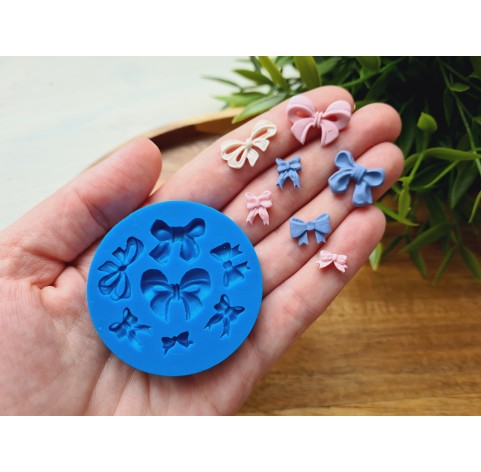 Silicone mold, Bow, style 4, 7 elements, ~ 0.8-2 cm, H:0.2 cm
