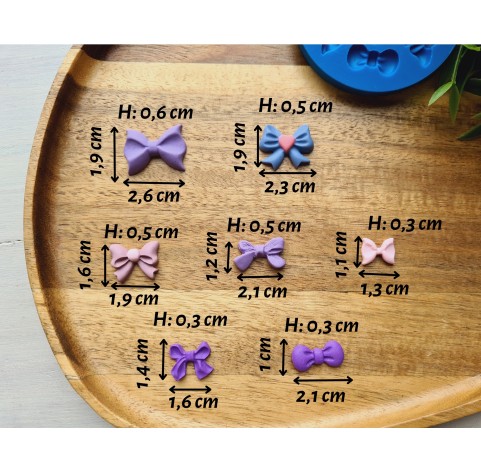 Silicone mold, Bow, style 5, 7 elements, ~ 1-2.6 cm, H:0.3-0.6 cm