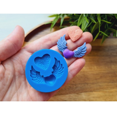 Silicone mold, Heart, style 2, 2 elements, ~ 1.5-3.5 cm, H:0.3-0.5 cm