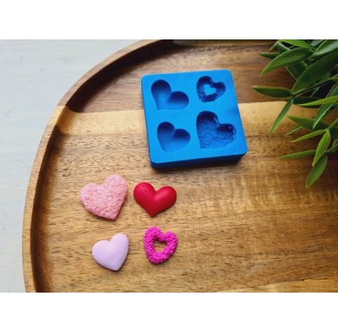 Silicone mold, Heart, style 3, 4 elements, ~ 1.5-2.1 cm, H:0.5 cm