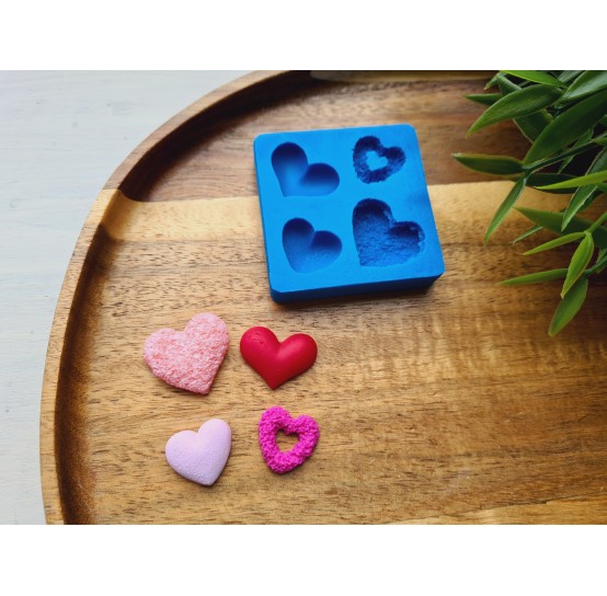 Silicone mold, Heart, style 3, 4 elements, ~ 1.5-2.1 cm, H:0.5 cm