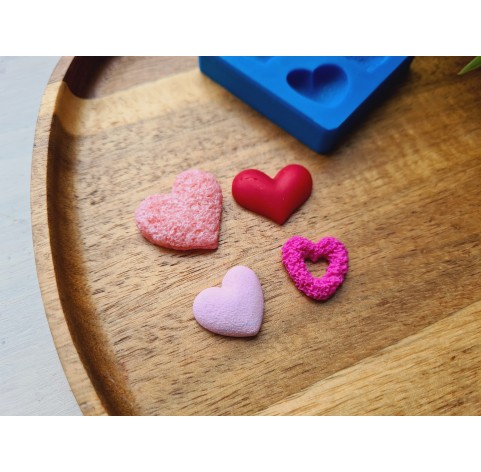 Silicone mold, Heart, style 3, 4 elements, ~ 1.5-2.1 cm, H:0.5 cm