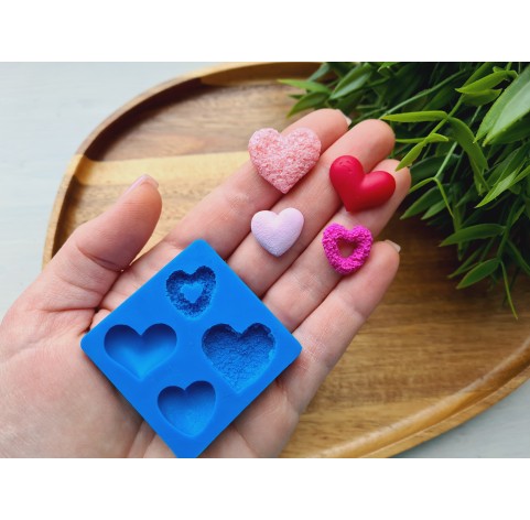Silicone mold, Heart, style 3, 4 elements, ~ 1.5-2.1 cm, H:0.5 cm