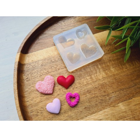 Silicone mold, Heart, style 3, 4 elements, ~ 1.5-2.1 cm, H:0.5 cm
