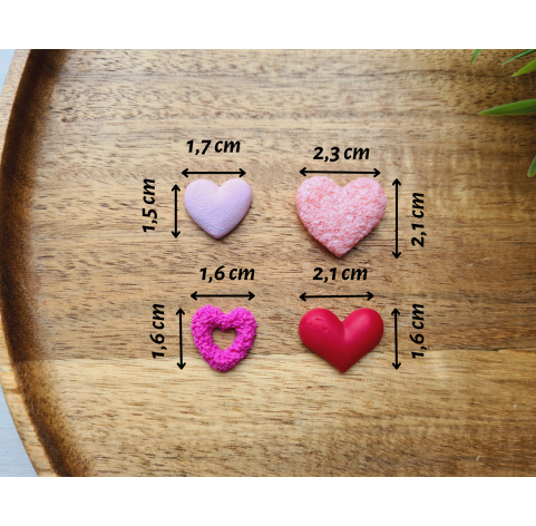 Silicone mold, Heart, style 3, 4 elements, ~ 1.5-2.1 cm, H:0.5 cm