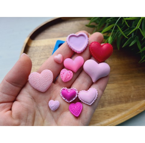 Silicone mold, Heart, style 5, 11 elements, 1-2.6 cm, H:0.3-0.7 cm
