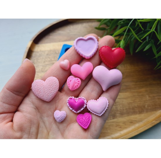 Silicone mold, Heart, style 5, 11 elements, 1-2.6 cm, H:0.3-0.7 cm
