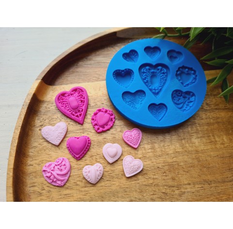 Silicone mold, Heart, style 6, 9 elements, ~ 1.2*2.4-1.3*3 cm, H:0.5 cm