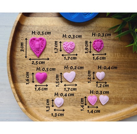 Silicone mold, Heart, style 6, 9 elements, ~ 1.2*2.4-1.3*3 cm, H:0.5 cm