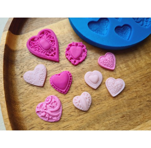 Silicone mold, Heart, style 6, 9 elements, ~ 1.2*2.4-1.3*3 cm, H:0.5 cm