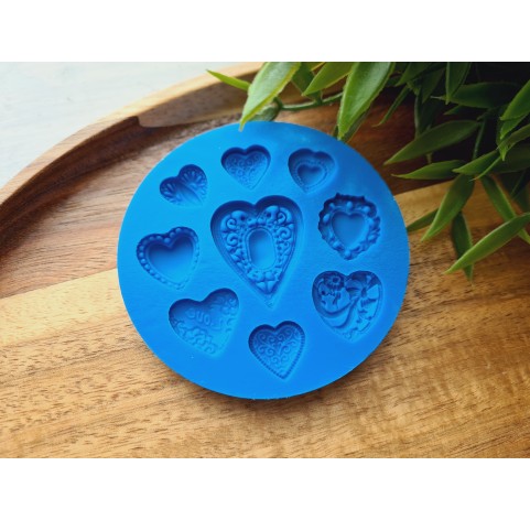 Silicone mold, Heart, style 6, 9 elements, ~ 1.2*2.4-1.3*3 cm, H:0.5 cm