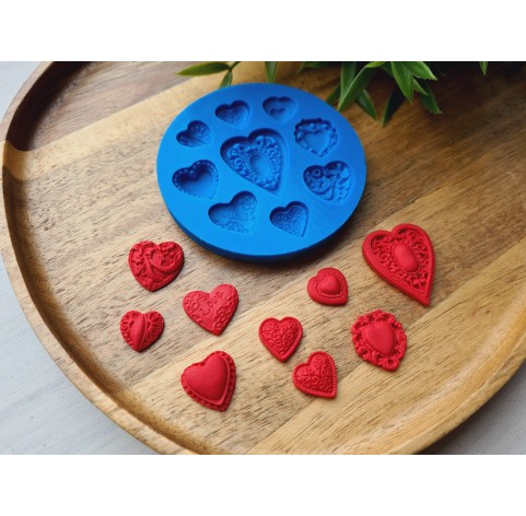 Silicone mold, Heart, style 6, 9 elements, ~ 1.2*2.4-1.3*3 cm, H:0.5 cm
