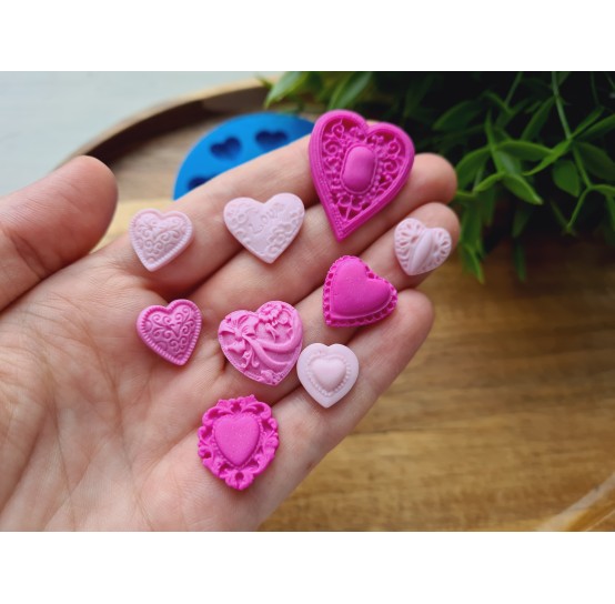 Silicone mold, Heart, style 6, 9 elements, ~ 1.2*2.4-1.3*3 cm, H:0.5 cm