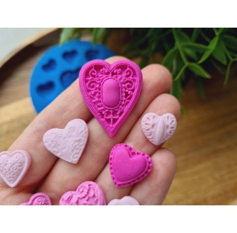 Silicone mold, Heart, style 6, 9 elements, ~ 1.2*2.4-1.3*3 cm, H:0.5 cm