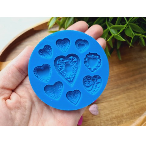 Silicone mold, Heart, style 6, 9 elements, ~ 1.2*2.4-1.3*3 cm, H:0.5 cm