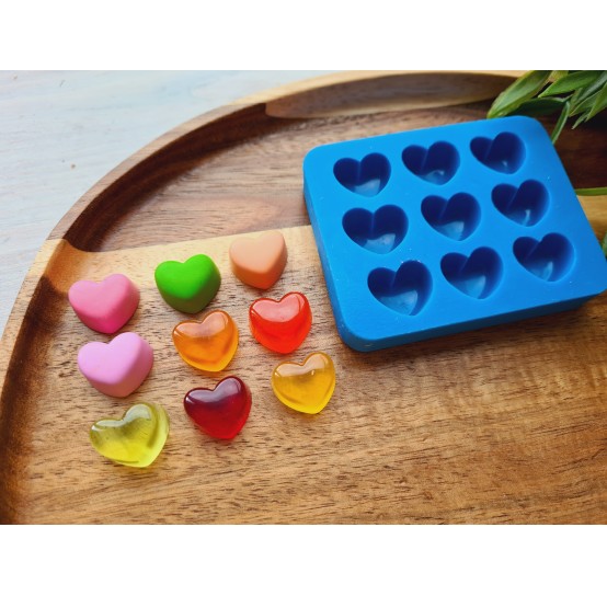 Silicone mold, Heart, style 9, 9 elements, ~ 1.4*1.6 cm, H:0.9 cm