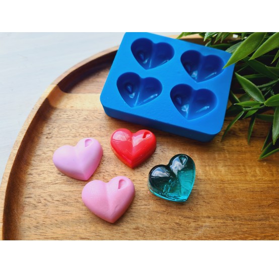 Silicone mold, Heart, style 11, 4 elements, ~ 2.3*2.8 cm, H:1.1 cm