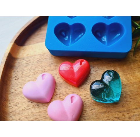 Silicone mold, Heart, style 11, 4 elements, ~ 2.3*2.8 cm, H:1.1 cm