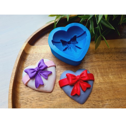 Silicone mold, Heart, style 12, with a bow, ~ 4.4*4.7 cm, H:1.8 cm