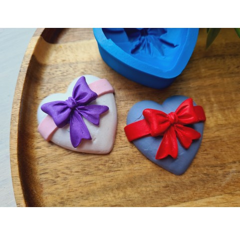 Silicone mold, Heart, style 12, with a bow, ~ 4.4*4.7 cm, H:1.8 cm