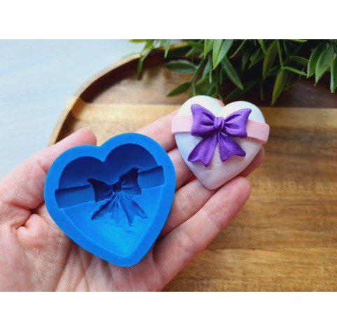 Silicone mold, Heart, style 12, with a bow, ~ 4.4*4.7 cm, H:1.8 cm