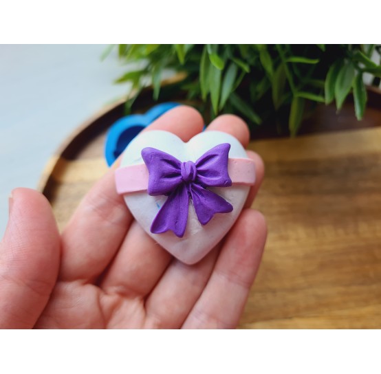 Silicone mold, Heart, style 12, with a bow, ~ 4.4*4.7 cm, H:1.8 cm