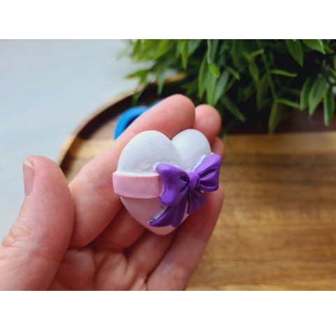 Silicone mold, Heart, style 12, with a bow, ~ 4.4*4.7 cm, H:1.8 cm