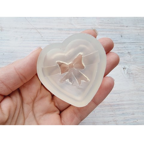 Silicone mold, Heart, style 12, with a bow, ~ 4.4*4.7 cm, H:1.8 cm