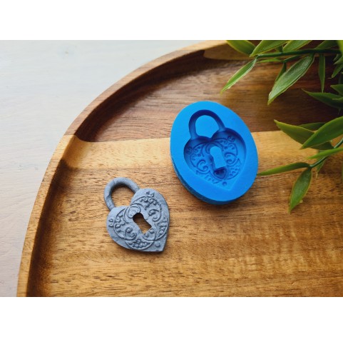 Silicone mold, Lock, heart, style 1, ~ 2.6*3.6 cm, H:0.5 cm