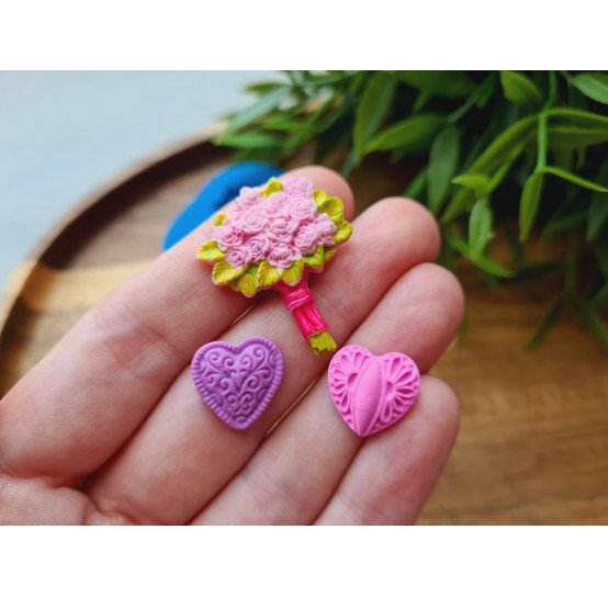 Silicone mold, Heart, style 13, and bouquet, 3 elements, ~ 1.3*1.4cm, 2.5*3 cm, H:0.5 cm