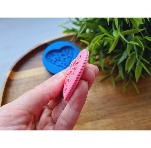 Silicone mold, Heart, style 14, with flowers, ~ 4.3*5 cm, H:0.5 cm