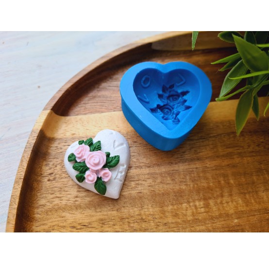 Silicone mold, Heart, style 7, with flowers, ~ 3.3*3.5 cm, H:1.7 cm