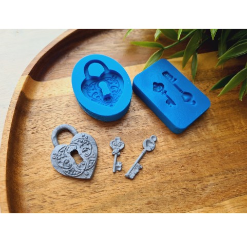 Silicone mold, Key, 2 elements, ~ 0.7-2.9 cm, H:0.2 cm
