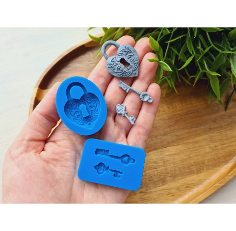 Silicone mold, Key, 2 elements, ~ 0.7-2.9 cm, H:0.2 cm