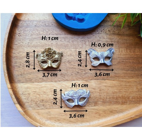 Silicone mold, Mask, style 1, 3 elements, ~ 2.4-3.7 cm, H:1 cm